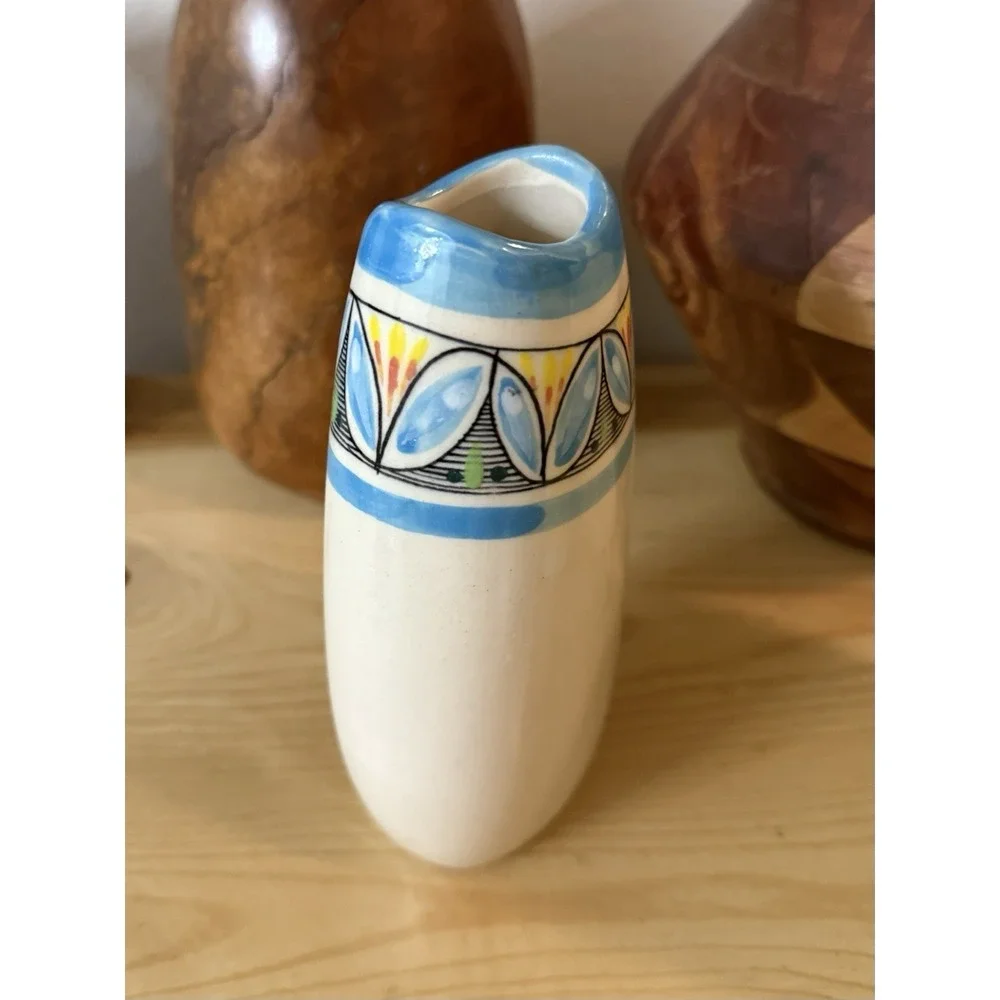 Vintage‎ Ceramic Pottery Vase Mexican Talavera Style Floral Hand Painted 6.25